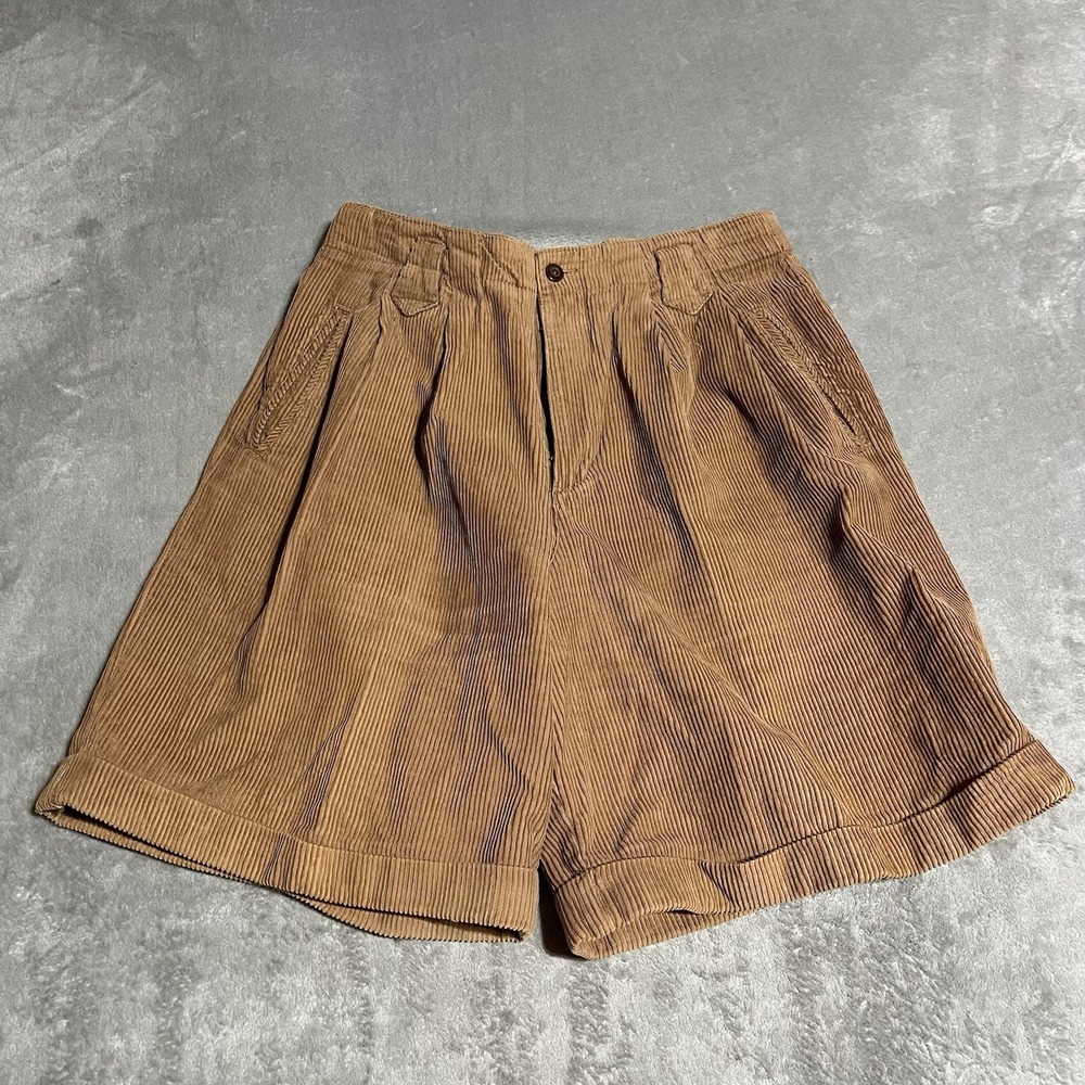 Vintage Hunters Run Corduroy Pleated High Waist Shorts Womens 12 Brown Shorts